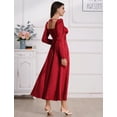 thumbnail image 4 of OBEEII Womens Maxi Satin Dress Puff Sleeve Square Neck Corset Midi Dress Sexy Backless Dresses Long Formal Cocktail Red Bridesmaid Dresses, 4 of 10