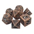 thumbnail image 1 of de dados Steampunk , 7 piezas poliédricas, dados  sólido , dados de RPG, paquete de 7 Cobre rojo CUTICAT dados huecos dados poliédricos, 1 of 8