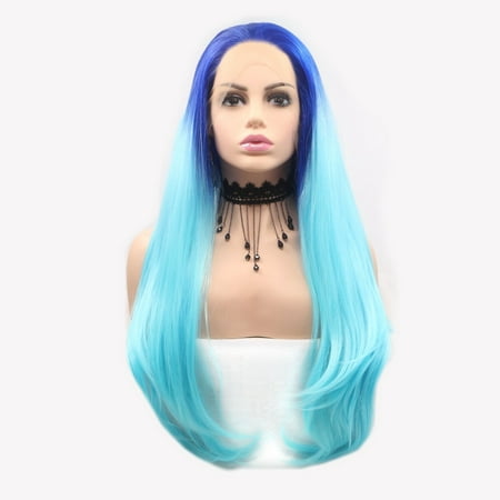 Beroyal Hair Lace Frontal Wigs Ombre Blue Color Heat Resistant Fiber Free Part Synthetic Hair For Fashion Women,