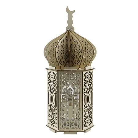 

Tinksky Ramadan Mubarak Mahal Atmosphere Light Wooden Decorative Lamp Eid Night Light for Party Festival (Style 1)