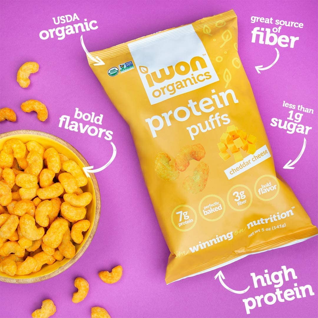 Iwon Organics: Protein Puffs Cheddar Cheese, Plastic Bag, 5 oz (142g), Gluten Free, Non-GMO