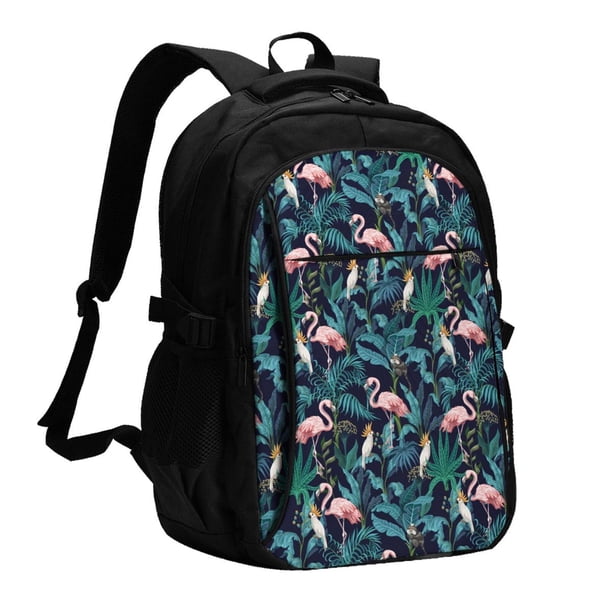 Easygdp Flamingos And Birds Mochila para Laptop de Viaje con Puerto USB, Mochila para Laptop con Puerto de Carga USB para Mujeres y Hombres
