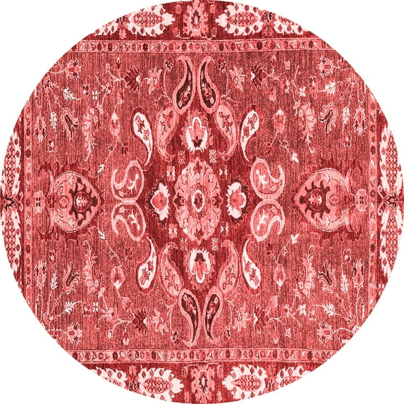 Ahgly Company Indoor Round Geometric Red Traditional Area Rugs, 4' Round