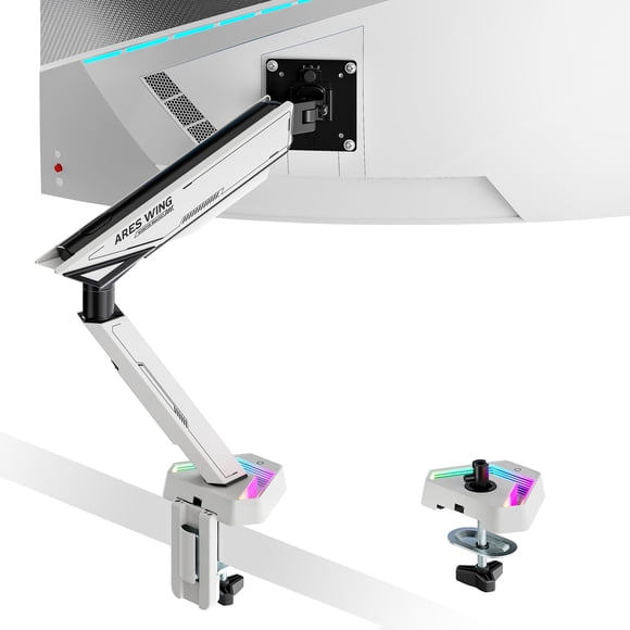 ARES WING RGB Single Monitor Arm Desk Mount for 17-45 inches Flat and Curved Monitors, Holds 35.2 lbs Heavy Duty, Adjustable Ultrawide Monitor Arm wi