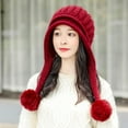 thumbnail image 4 of CAILDANL Women Winter Peruvian Cover Ears Beanie Hat Ear Flaps Sherpa Ski Snow Hats Knit Fleece Lined 3 Pom Pom, 4 of 4