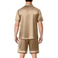 thumbnail image 4 of Resicozy Mens Pajamas Set Silk Satin Sleepwear Short Sleeve Button Pjs Set 2 Piece Loungewear with Pockets Khaki 2XL, 4 of 6