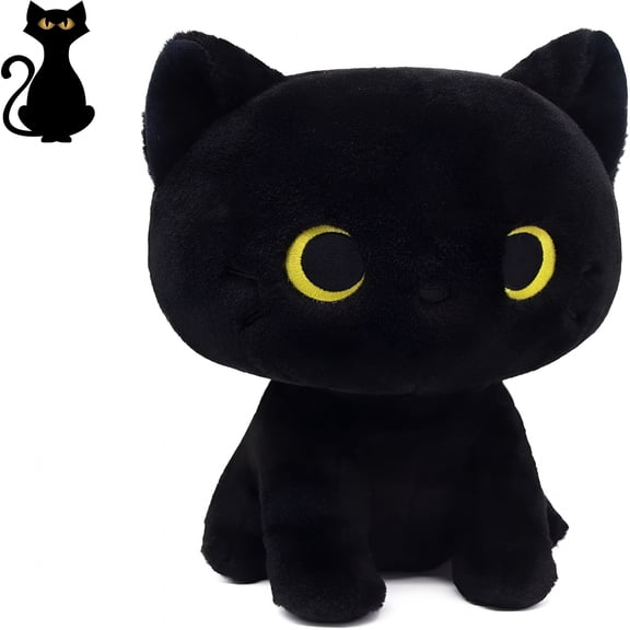 CYFW Black Cat Plush, 8inch Black Cat Stuffed Animals Cat Plushie for Kids Girls Boy, Cute Plushies Soft Cuddle Pillow Kitten for Kids, Holiday Birthday Gift for Her Him