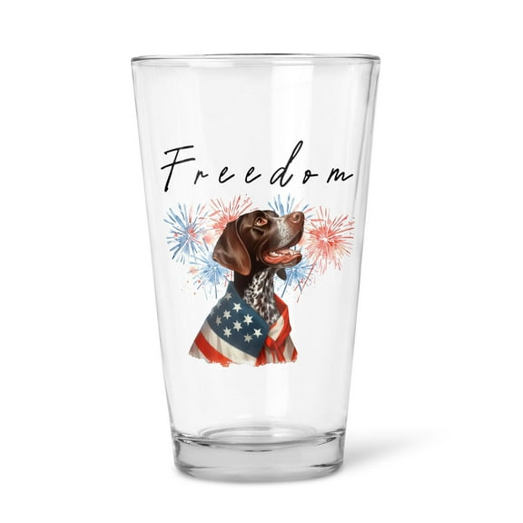 Freedom German Shorthaired Pointer on Independence Day 4th of July 16oz Pint Beer Glass Mug GSP Lover Dog Gift Beer Glasses Cup - 01005