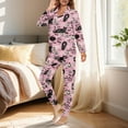 thumbnail image 3 of DISNIMO Cat Printed Women 2 Piece Pajama Set Button Down Long Sleeve Sleepwear and Wide Leg Pants with Pocket Fashion V Neck Halloween Ladies Lounge Sets, 3 of 6