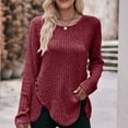 thumbnail image 2 of ShomPort Sweaters for Women Causal Scoop Neck Long Sleeve Ribbed Tops Split Hem Fall Ladies Blouses (Wine 3), 2 of 5