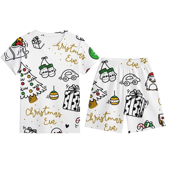Toddler Boy Pajamas 2 Piece Christmas Diy Stylish Print Short Sleeve Crew Neck T-Shirt And Shorts Pjs for Boys Size 3-4 Years