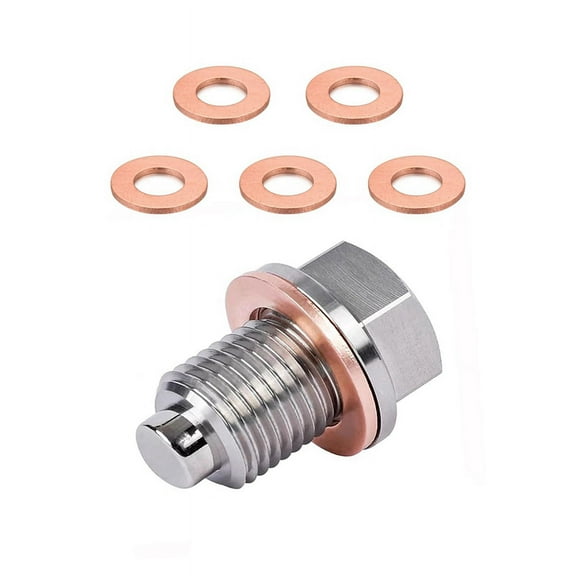 M14 X 1.5 Magnetic Oil Drain Plug, Sump Nut Bolt with 5 Crush Washer Gaskets,Leak-Proof Plug Replacement