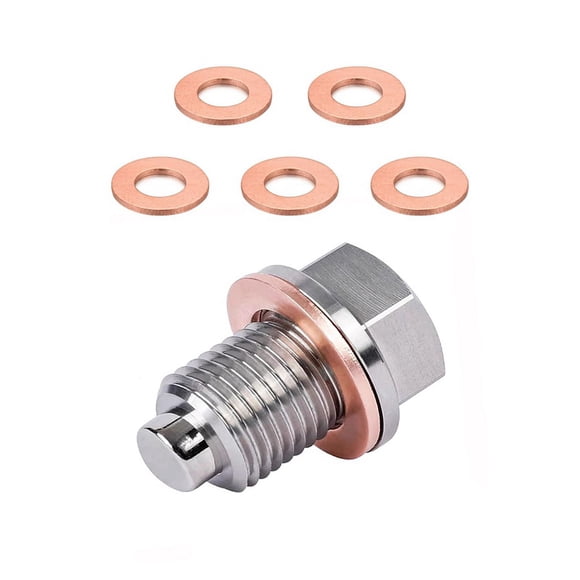 M14 X 1.5 Magnetic Oil Drain Plug, Sump Drain Nut Bolt with 5 Crush Washer Gaskets,Leak-Proof Oil Drain Plug Replacement