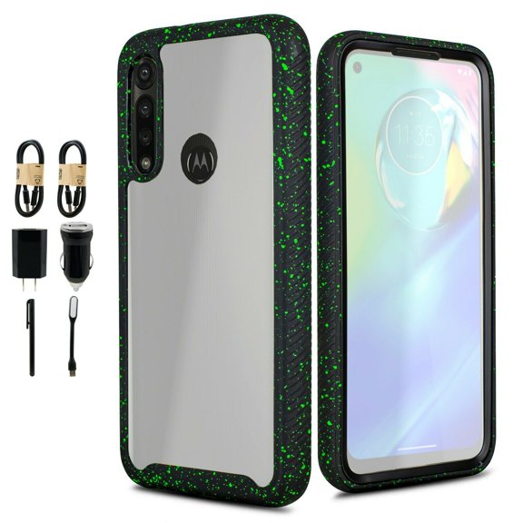 Value Pack and for Motorola Moto G Fast Clear Case Phone Case Dual Layer Full-Body Rugged Clear Back Case Drop Resistant Shockproof Case with Built In Screen Protector (Black)