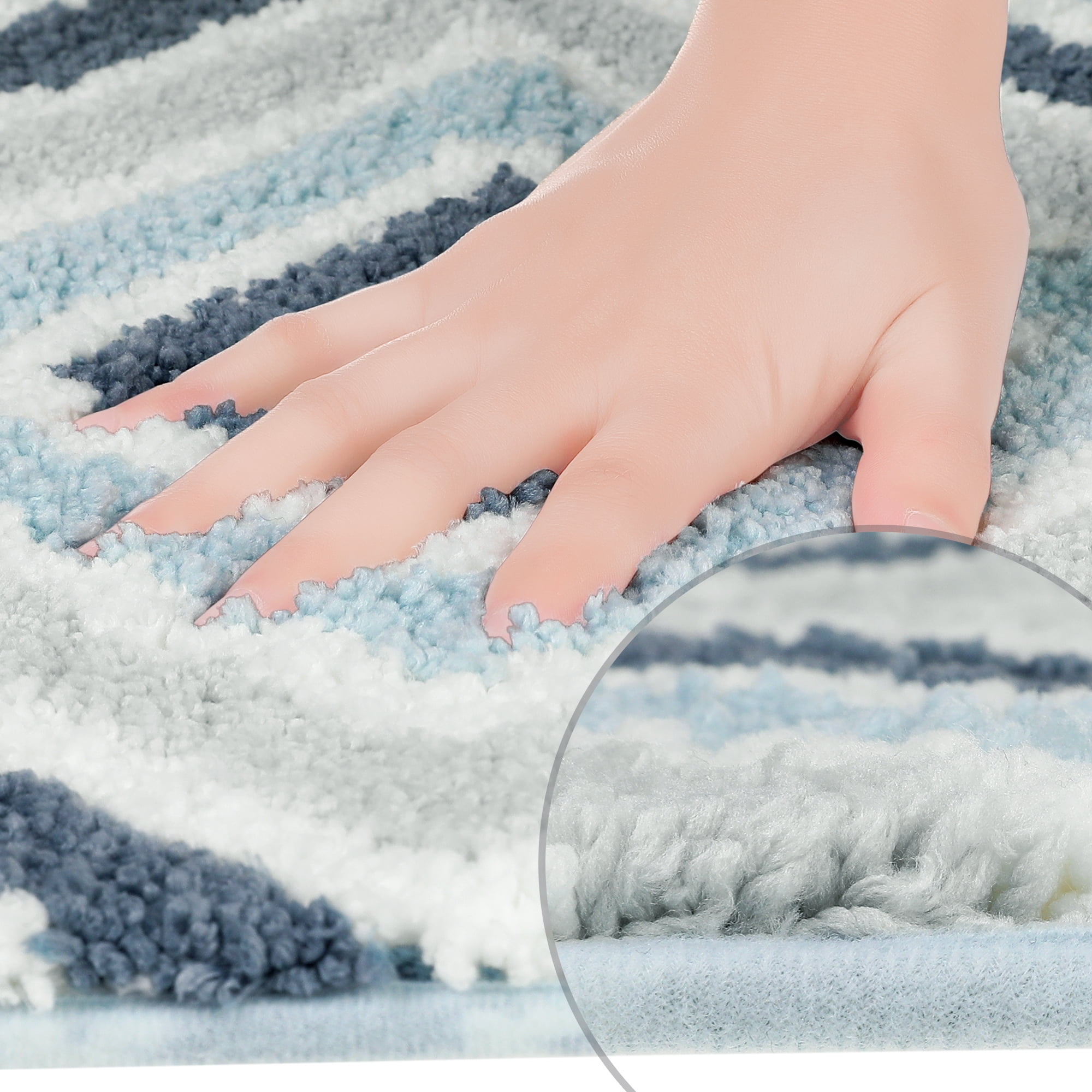 Unique Bargains Geometric Pattern Bathroom Rugs Bath Mats Quick Dry and Non Slip Bath Rug Blue 16" x 24"