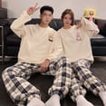 thumbnail image 4 of Pijama de pareja de otoño e invierno de vellón de arroz con cuello redondo y forro polar de dibujos animados dulces, traje de abrigo cálido de vellón de coral grueso, 4 of 5