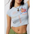 thumbnail image 2 of Raccmtaty Women's Tops Baby Tee Fitted Graphic Letter Print Round Neck Cap Sleeve Crop Tops for Summer, 2 of 7