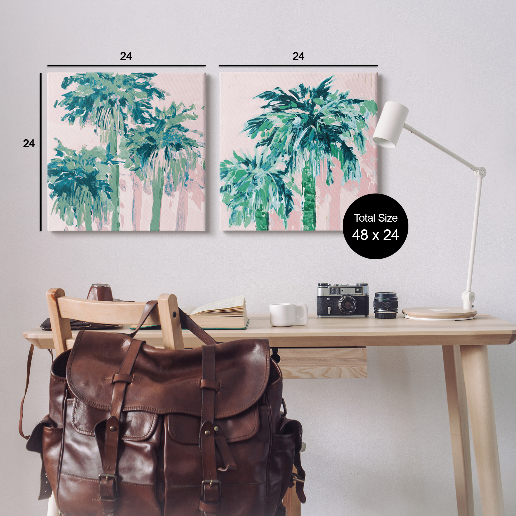 Stupell Industries Abstract Palms on Pink Botanical & Floral Painting Gallery Wrapped Canvas Print Wall Art, 24 x 24, Set of 2