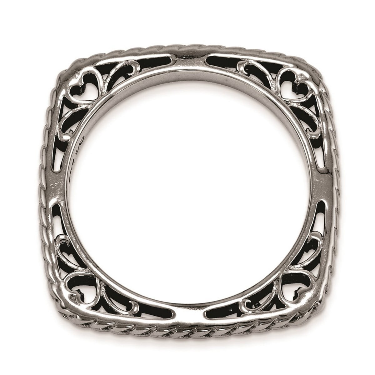 2.25mm 925 Sterling Silver Ruthenium plating Stackable Polished Black Plate Square Ring Size 8 Stackable Ring for Women