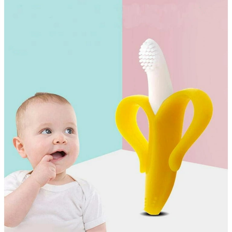 PEACNNG 1PC Cartoon Baby Teether Toys Safe BPA Banana Teething Ring Silicone Chew Dental Care Toothbrush Nursing Beads Gift For Infant