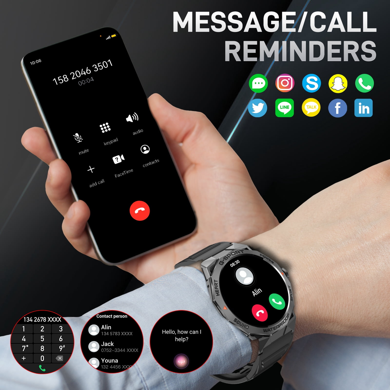 VOPOCO Smart Watch for Men Women 1.43” Screen Outdoor Smartwatch IP68 Waterproof Sport Watch for Android iOS Phone