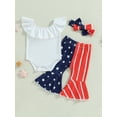 thumbnail image 2 of Wassery Baby Girls Pants Set Sleeveless 4th of July Outfits Ruffled Romper with Stars Striped Flare Pants and Headband 3M 6M 12M 18M Infant Summer Independence Day Outfit, 2 of 7