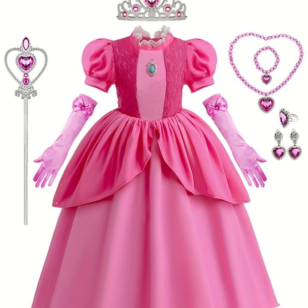 Vestido De Princesa Para Niña Con Conjunto De Accesorios, Decoración De Bordado De Encaje Con Mangas Abullonadas, Fiesta De Halloween, Fiesta De Graduación, Cumpleaños, Disfraz De Rendimiento, Ropa Pa