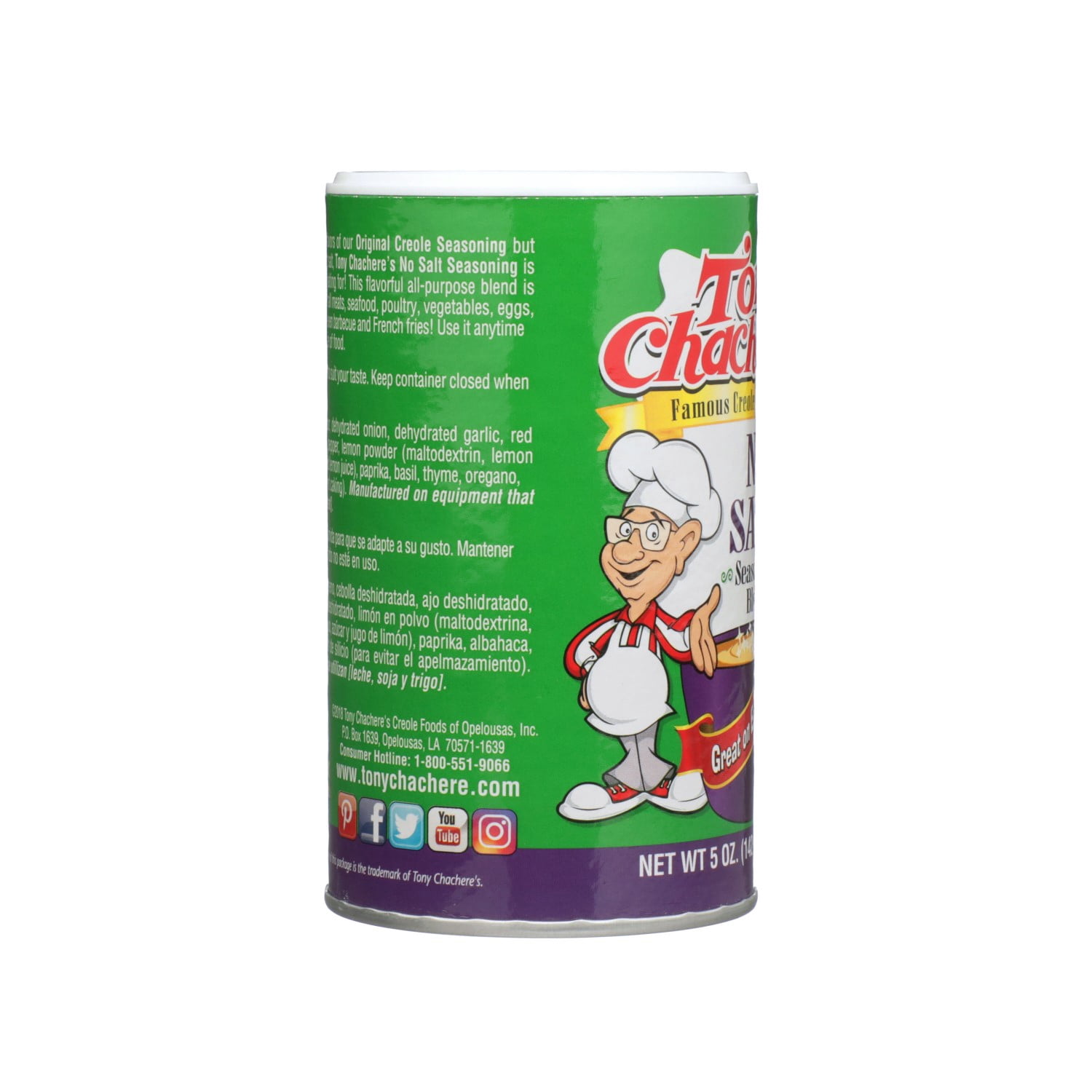 Tony Chachere’s, Seasoning, Cajun, No Salt, 5 oz