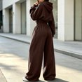 thumbnail image 4 of Szluipve 2 Piece Sets for Women 2 Piece Tracksuit V‑Neck Drawstring Hoodie Top High Waist Pleated Wide Leg Pants Set Casual Loose Matching Loungewear Outfit With Pockets Brown M, 4 of 7