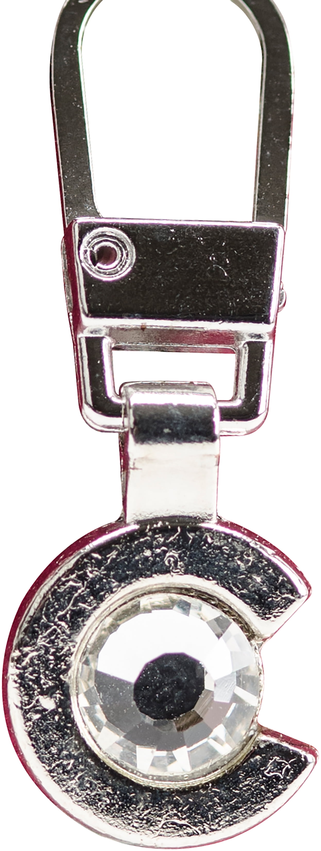 (2 pack) Coats & Clark Zipper Pulls, Metal, Silver C With Stone