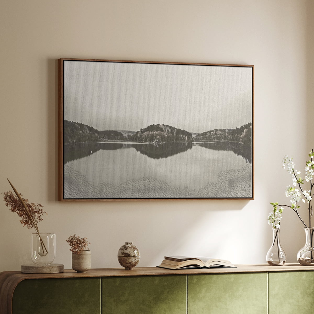 Vintage Landscape-CCCLXXIV By Wexford Home Framed in Walnut Wood Gallery Wrapped Canvas 17 in. x 25 in.