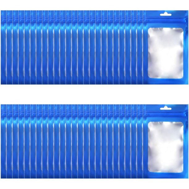 100 bolsas resellables con cierre de cremallera, bolsas holográficas Mylar, bolsa de embalaje con ventana transparente para almacenamiento de alimentos (azul, 9 x 12 cm)