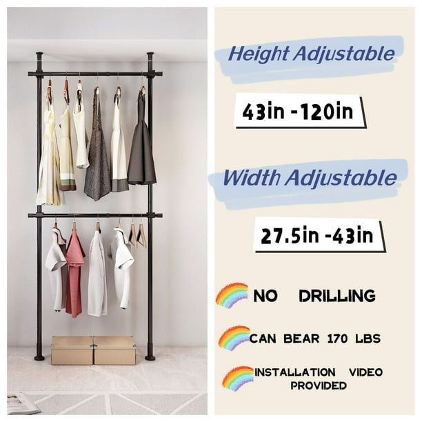 Industrial Metal Garment Clothes Rack, 2-Tier Adjustable Extension ...
