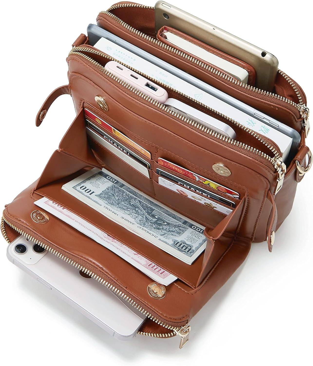 HLSOHJP Crossbody Bags for Women Three-Layer Shoulder Bag Vegan Leather Multiple Compartments Handbag Purses Satchel Hobo Clutch