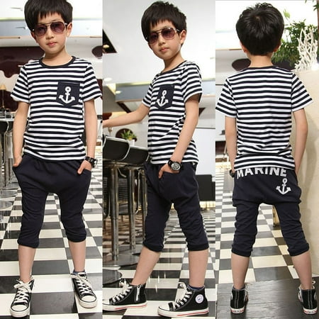Baby Kids Boys Cool Sailor Clothes Tees T-shirt amp Pants 2pcs Outfits 2~7Y