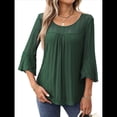 thumbnail image 1 of Blusa Elegante con Volantes para Mujer, 3/4, Cuello Redondo, Doble Capa, , Túnica. Verde Oscuro XL, 1 of 9