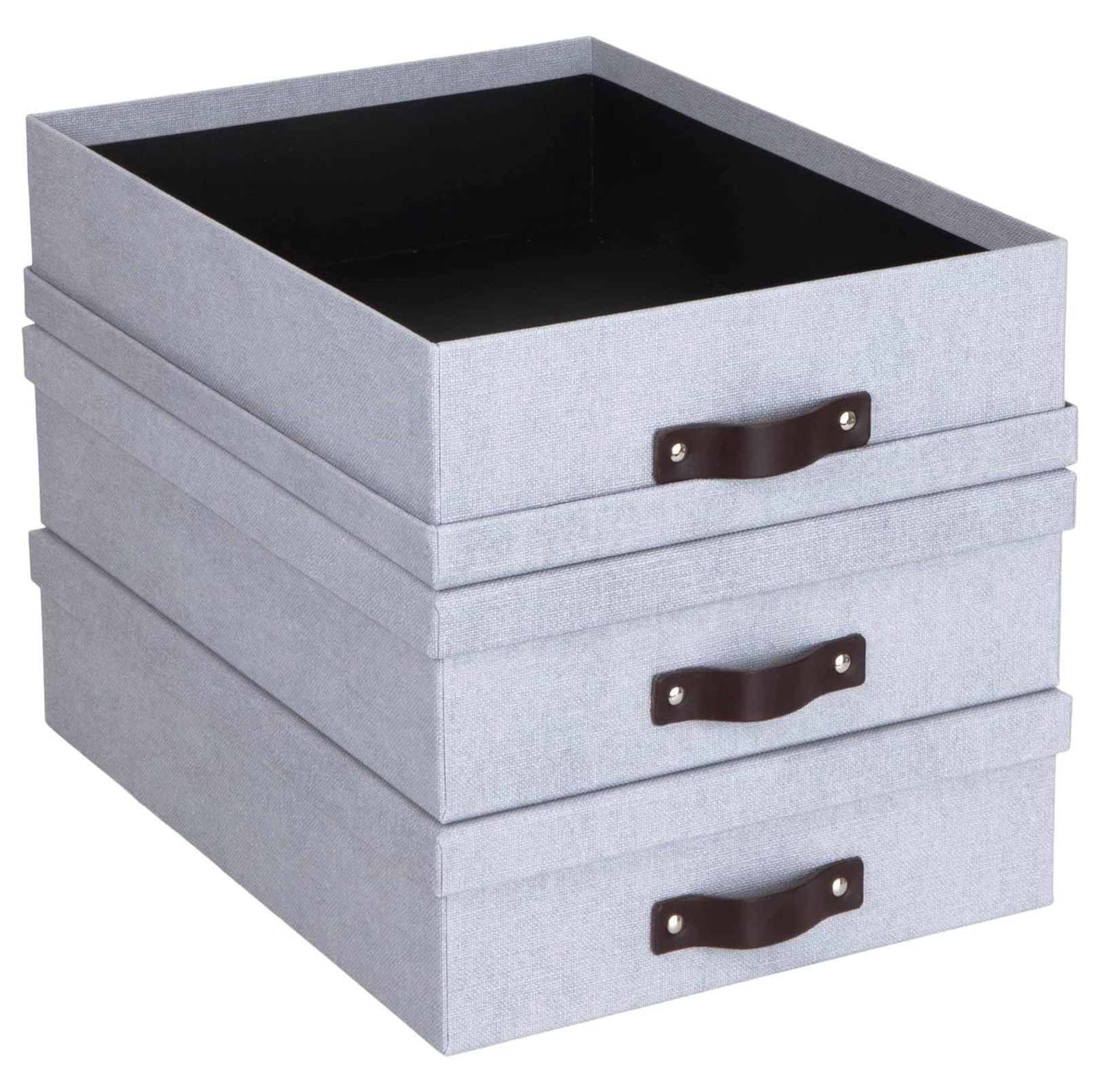 Bigso Oskar Canvas Fiberboard Document Letter Box - File Organizer Box for Important Paperwork - Document Storage with a Lid & Handle - 3.3 in x 10.2 in x 13.8 in - 3 Pack - Blue