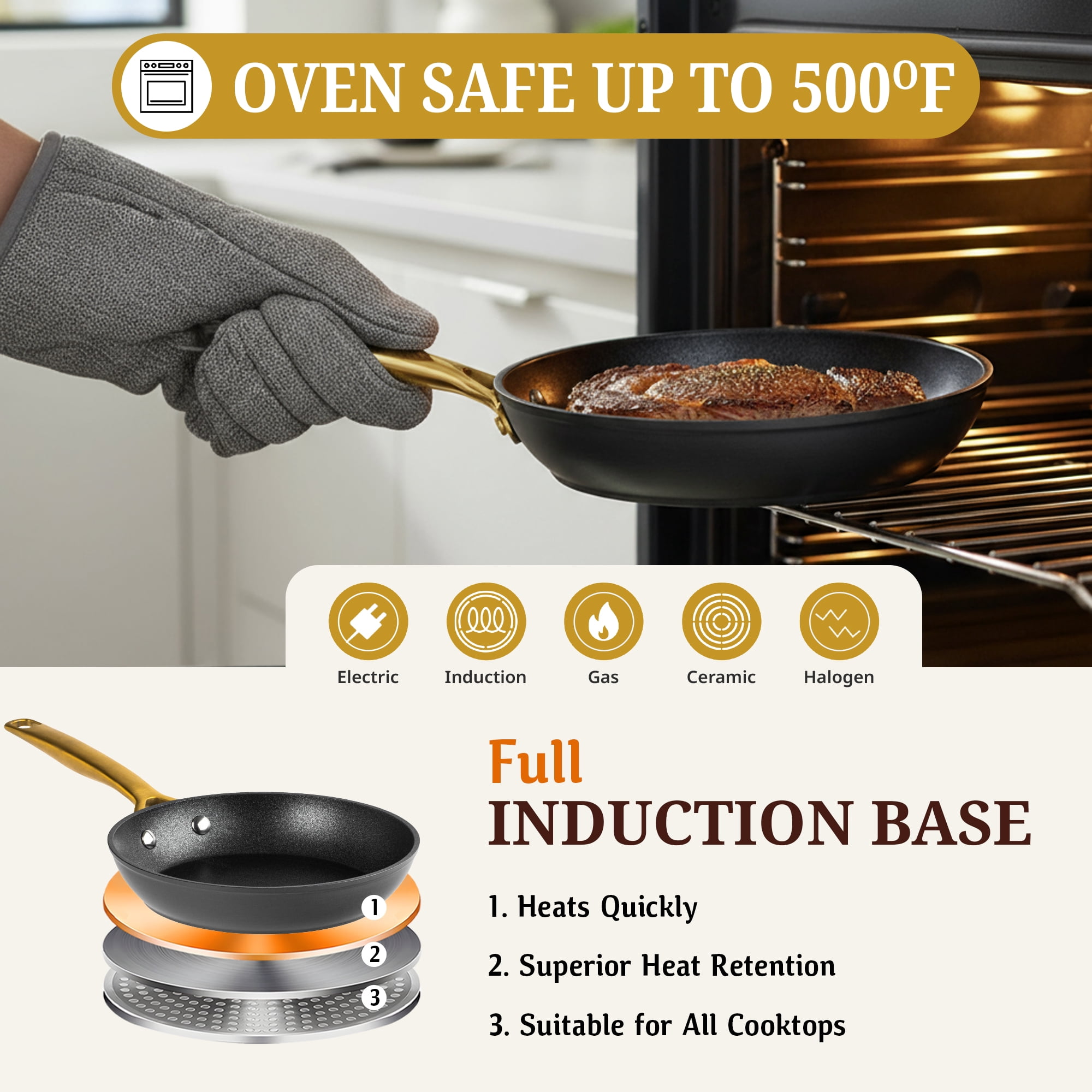 GraniteStone Armor Max 12 Inch Nonstick Frying Pan, 8x Longer Lasting Non Stick Hard Anodized Aluminum Frying Pan, Easy Clean, Oven Safe, Electric Stovetop Compatible