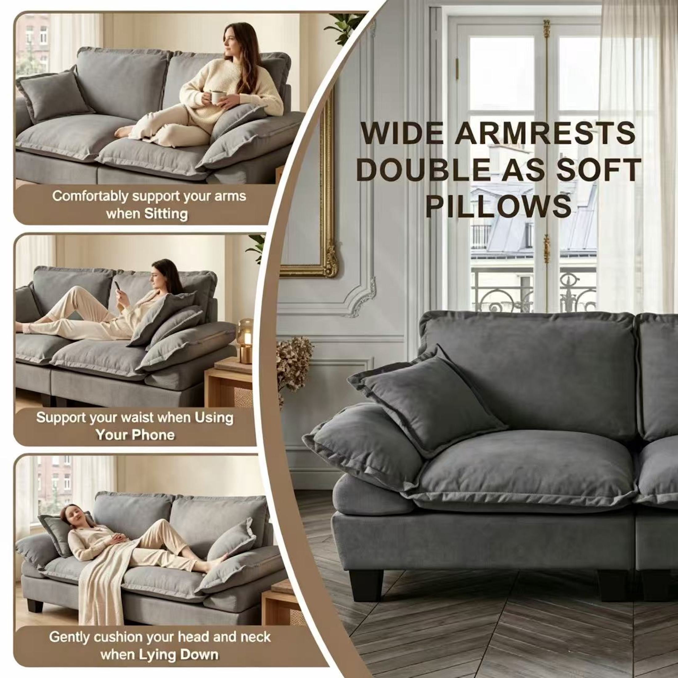 AISWORD 2 Seater Loveseat Sofa, Comfy Small Couch, Modular Sectional Love Seat with Pillows for Bedroom, Apartment, Office, Small Spaces, Grey