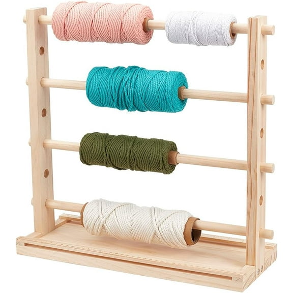 Wood Ribbon Storage Rack 4 Tier Ribbon Holder Organizer Spool Holder Organizer for Sewing Craft Mesh Thread Tape Wreath Crochet Thread Tulle Roll Craft Gift Florist Wrapping