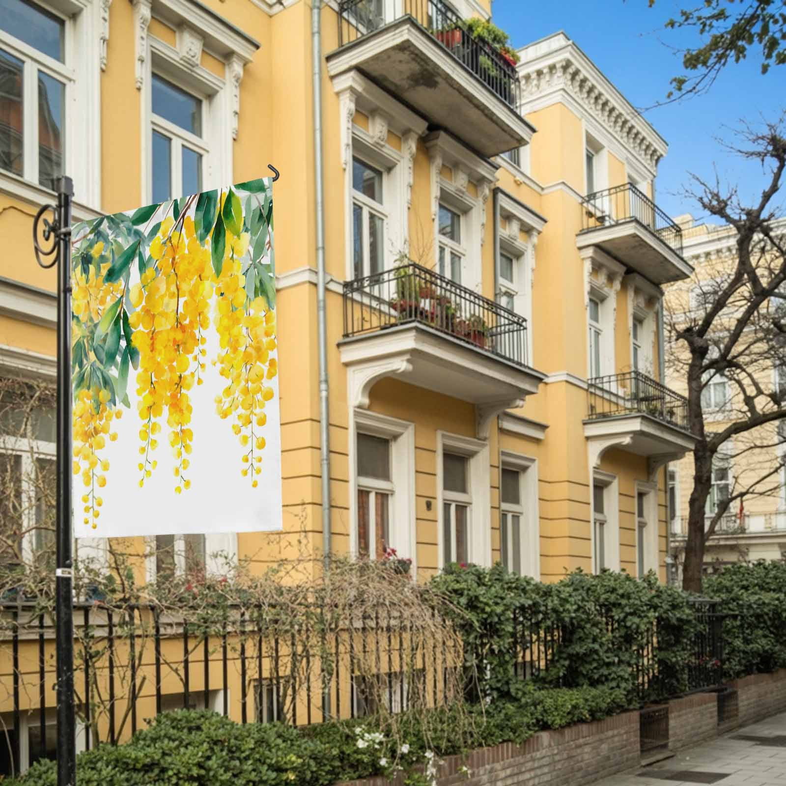Spring Florals House Flags For Outdoor, Watercolor Gradient Yellow Floral Farmhouse Green Leaf Small Double Side Yard Flags Weather Proof House Decor for Lawn Outside Holiday 28 x 40 Inches