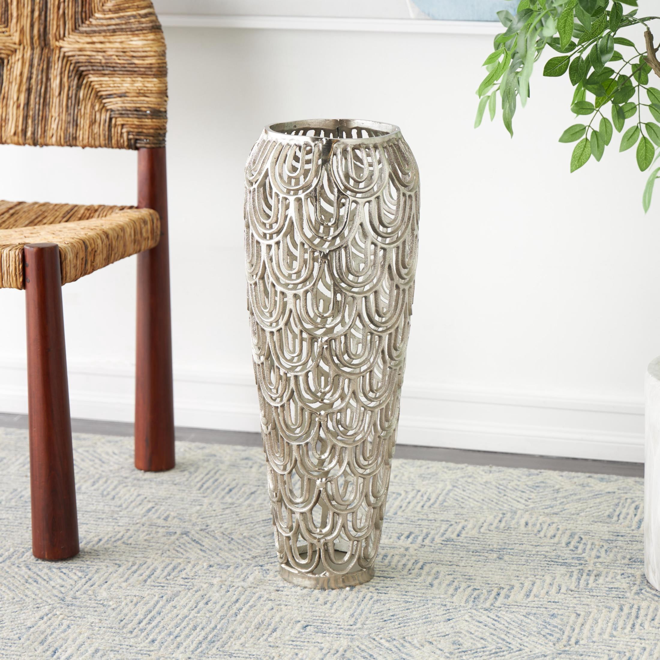 DecMode 25" Geometric Art Deco Inspired Arched Silver Aluminum Metal Vase