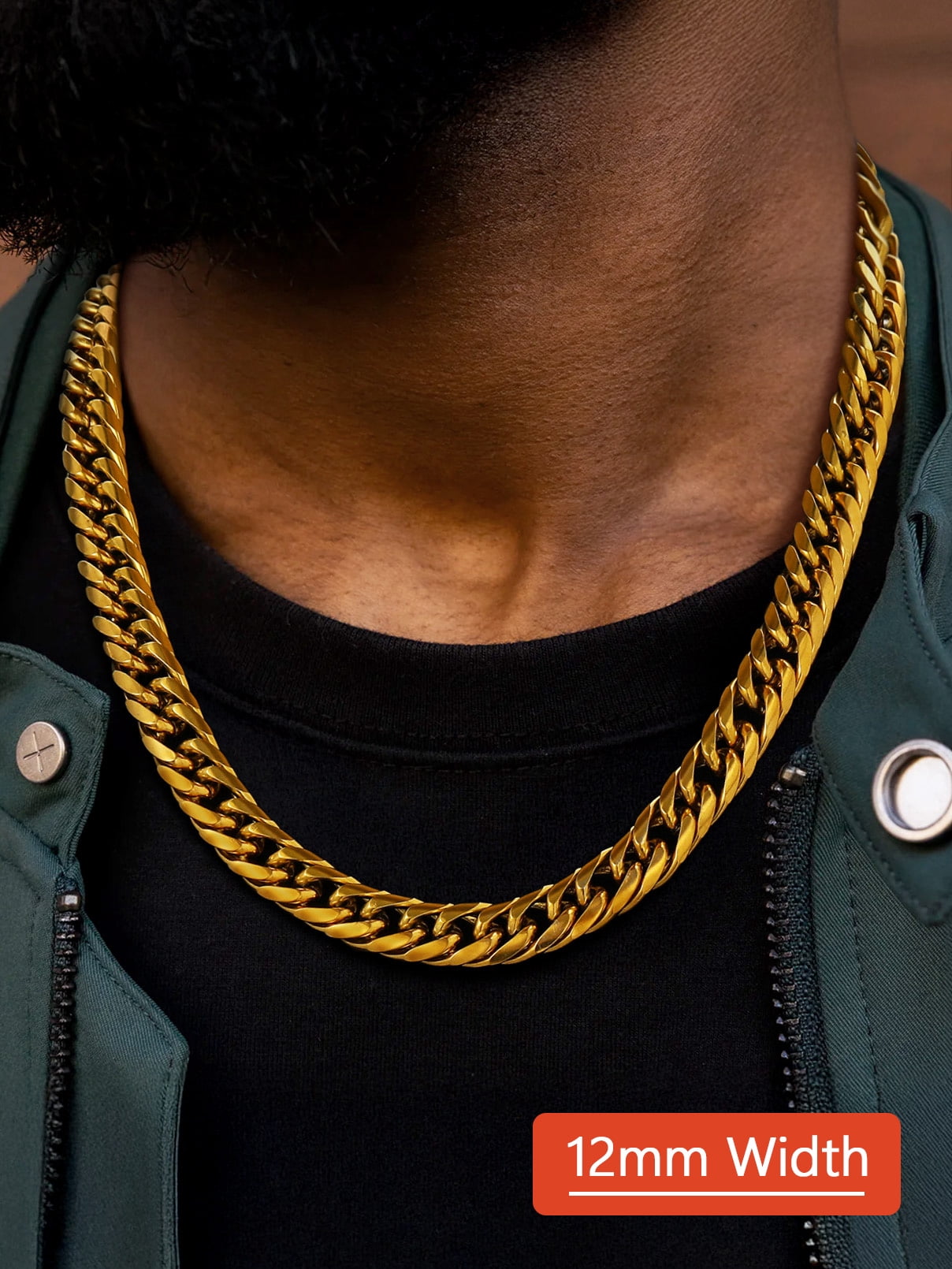 FaithHeart Miami Cuban Link Chain Necklace for Men 14K Gold Plated Stainless Steel 12mm Curb Chains Mens Necklace Hip Hop Jewelry Gift for Brother Friends 28 inch