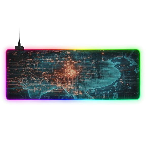Large RGB Gaming Mouse Pad Led Glowing Mousepad Non-Slip Rubber Base 13 Light Modes 31.5x11.8 Digital Map
