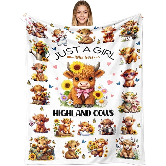 Highland Cow Blanket Gifts for Lovers Soft Flannel Highland Cow Throw Blanket Bedding Decor for Kids Girls Women Adults 60"x50"