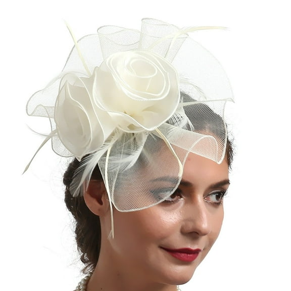 JZROCKER Cocktails Party Feathered Mesh Flower Hat with Hair Clip Fascinator Hat Caps 1920s Mesh Flower Tulle Hat Headpiec