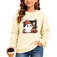 thumbnail image 2 of ZHOGXU Halloween Themed Girls Pumpkin & Ghost Print Pullover Sweatshirt Long Sleeve O Neck Top For Kids Fashion Loose Fit Everyday Wear,Beige,1-2 Years, 2 of 4