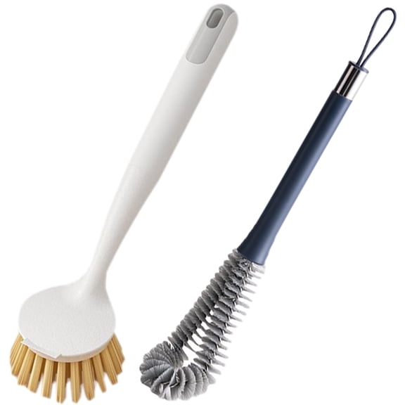 2 Pack Dish Brush Set with Dish Brush with Handle and 2-in-1 Water Bottle Brush with Removable Straw Brush, Kitchen Dish Scrub Brush Set for Kitchen Dishes Bottle Cup Pot Pans and Straws