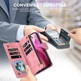 thumbnail image 4 of ELEHOLD Case for iPhone 16, PU Leather Zipper Wallet Flip Folio Case with Card Holder & Wrist Strap & Stand,Pink, 4 of 6