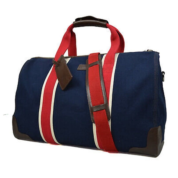 New Brooks Brothers Blue Red White Canvas & Leather Trim Weekend Duffle
